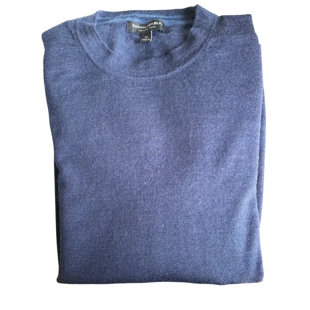 Banana Republic 100% Merino Wool Sweater Men's Medium Navy Blue Crewneck